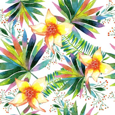 Tropikal Hawaii palmiye ağacı desen bir suluboya tarzında bırakır..