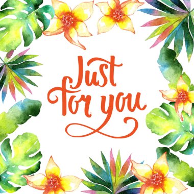 Tropikal Hawaii palmiye ağacı çerçeve bir suluboya tarzında bırakır..