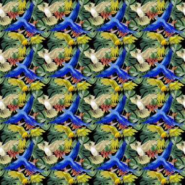 Gökyüzü kuş papağan desende bir yaban hayatı suluboya stili tarafından.