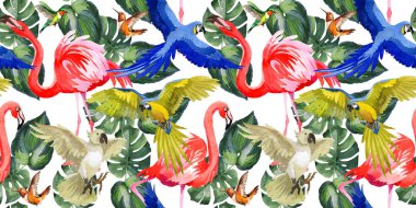 Gökyüzü kuş papağan desende bir yaban hayatı suluboya stili tarafından.