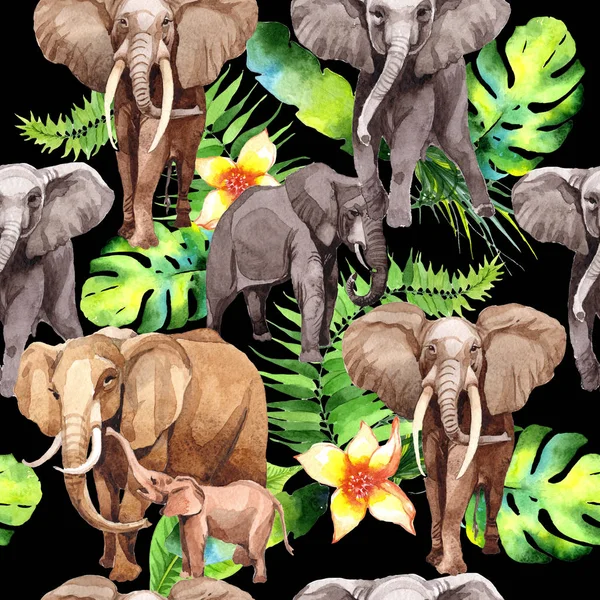 수채화 스타일에 이국적인 코끼리 야생 동물 패턴. — 스톡 사진