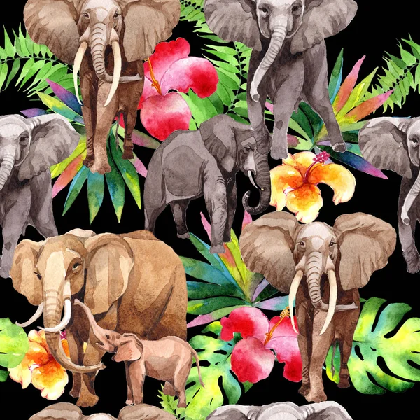 Екзотичний візерунок диких тварин слона в акварельному стилі . — стокове фото