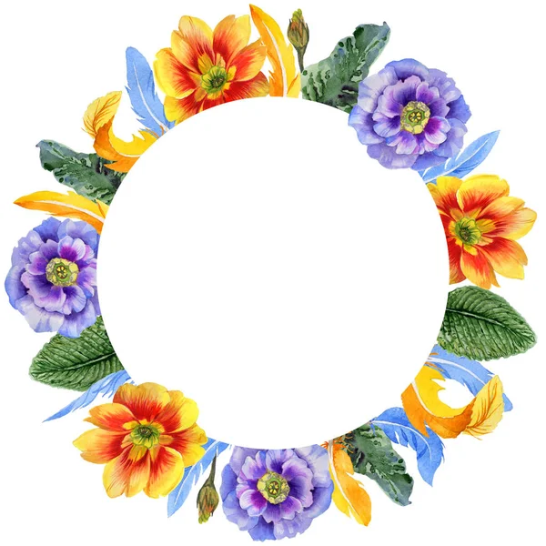 Gökyüzü kuş papağan çelenk içinde suluboya stili tarafından bir yaban hayatı.