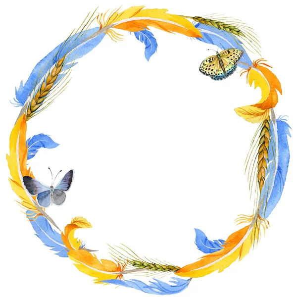 Gökyüzü kuş papağan çelenk içinde suluboya stili tarafından bir yaban hayatı.