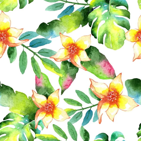 Tropical Hawaii leaves palm tree pattern in a watercolor style.