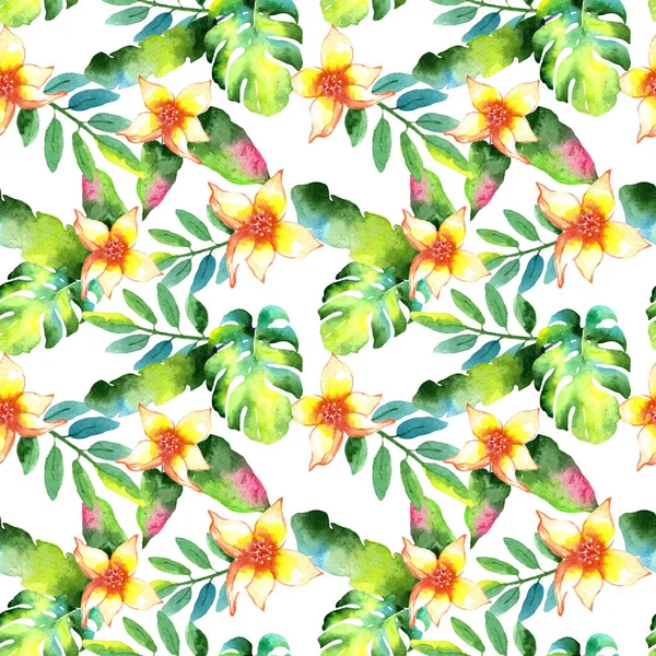 Tropical Hawaii leaves palm tree pattern in a watercolor style.