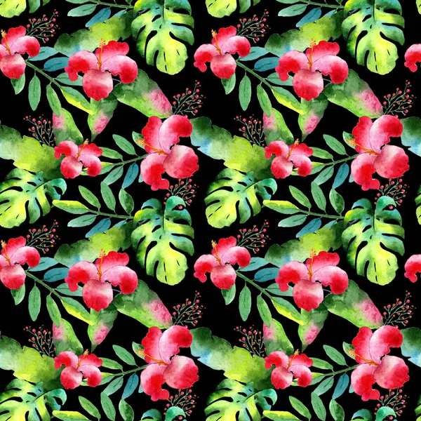 열 대의 하와이 수채화 스타일에서 팜 트리 패턴을 나뭇잎. — 스톡 사진