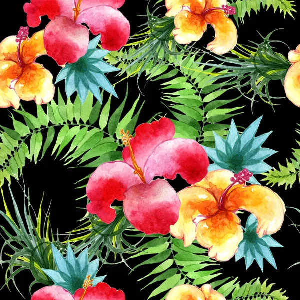 Hawaii tropické listy palm tree vzor ve stylu akvarelu. — Stock fotografie