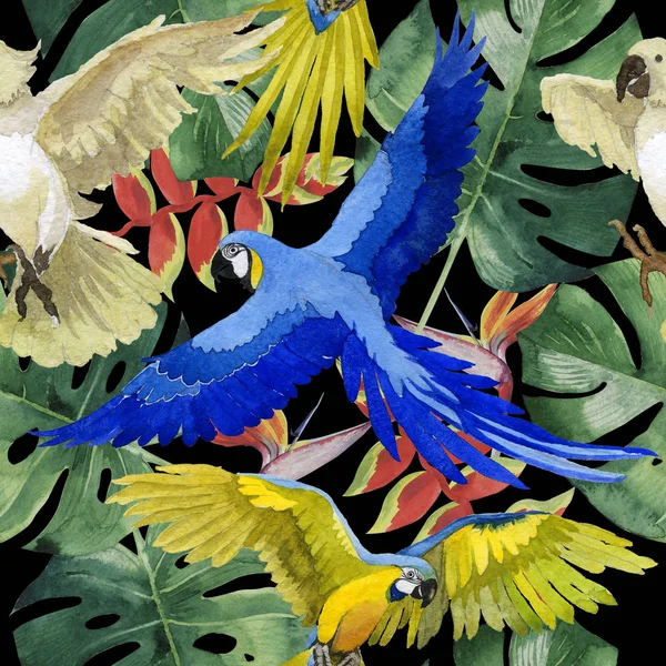 Niebo ptak papuga wzór w dzikich przez stylu przypominającym akwarele. — Zdjęcie stockowe