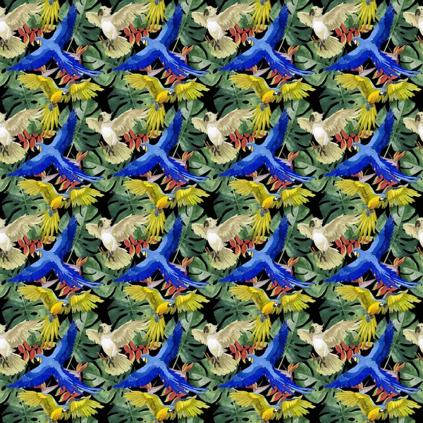 Ουρανό πουλί παπαγάλος μοτίβο σε μια άγρια φύση με στυλ υδροχρώματος. — Φωτογραφία Αρχείου