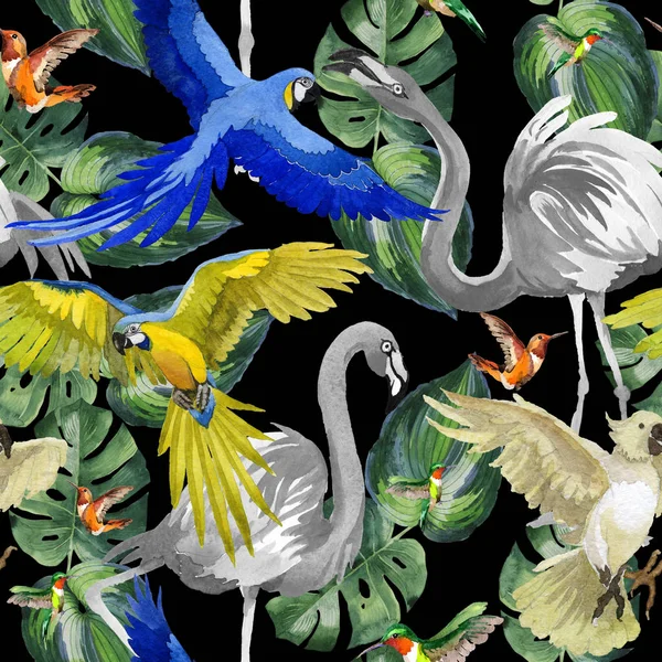 Ουρανό πουλί παπαγάλος μοτίβο σε μια άγρια φύση με στυλ υδροχρώματος. — Φωτογραφία Αρχείου