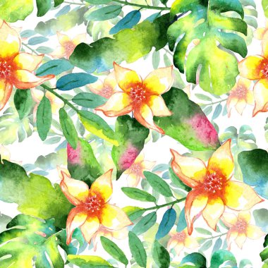 Tropikal Hawaii palmiye ağacı desen bir suluboya tarzında bırakır..