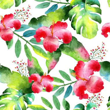 Tropikal Hawaii palmiye ağacı desen bir suluboya tarzında bırakır..