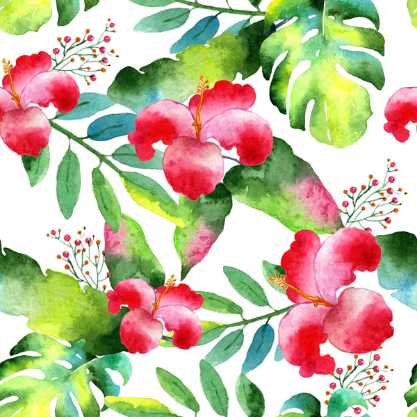 Tropikal Hawaii palmiye ağacı desen bir suluboya tarzında bırakır..