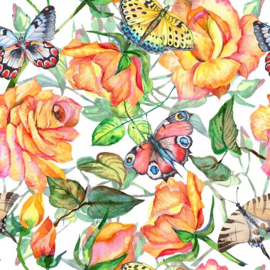 Kır çiçeği gül çiçek deseni suluboya tarzında.