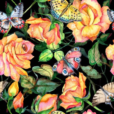 Kır çiçeği gül çiçek deseni suluboya tarzında.