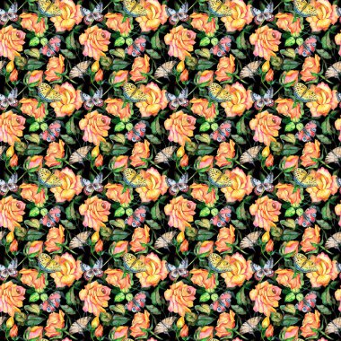 Kır çiçeği gül çiçek deseni suluboya tarzında.