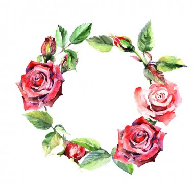 Kır çiçeği rosa çiçek çelenk suluboya tarzında.