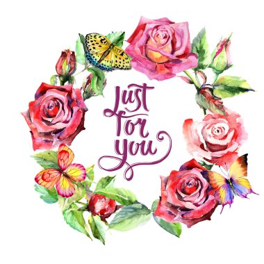 Kır çiçeği rosa çiçek çelenk suluboya tarzında.