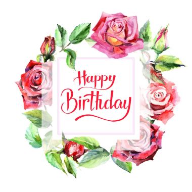 Kır çiçeği rosa çiçek çelenk suluboya tarzında.