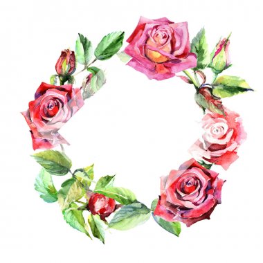 Kır çiçeği rosa çiçek çelenk suluboya tarzında.