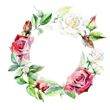 Kır çiçeği rosa çiçek çerçeve suluboya tarzında.