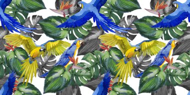 Gökyüzü kuş papağan desende bir yaban hayatı suluboya stili tarafından.