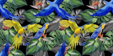 Gökyüzü kuş papağan desende bir yaban hayatı suluboya stili tarafından.