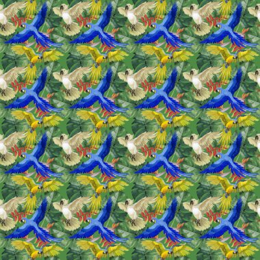 Gökyüzü kuş papağan desende bir yaban hayatı suluboya stili tarafından.