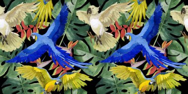 Gökyüzü kuş papağan desende bir yaban hayatı suluboya stili tarafından.