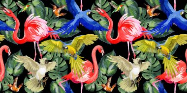 Gökyüzü kuş papağan desende bir yaban hayatı suluboya stili tarafından.