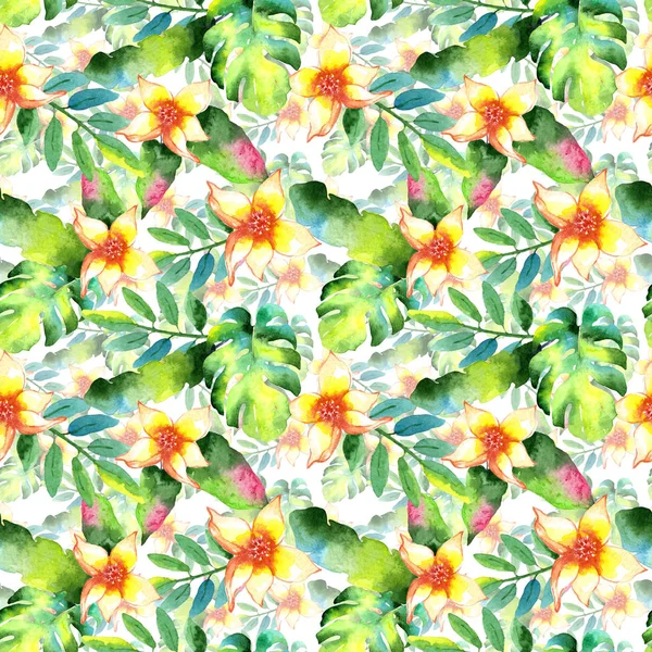 열 대의 하와이 수채화 스타일에서 팜 트리 패턴을 나뭇잎. — 스톡 사진