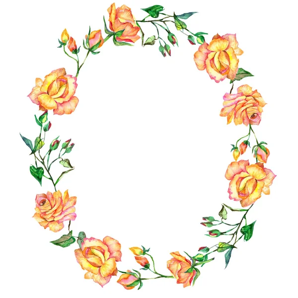 Wildblumen-Rosenblütenkranz im Aquarell-Stil. — Stockfoto