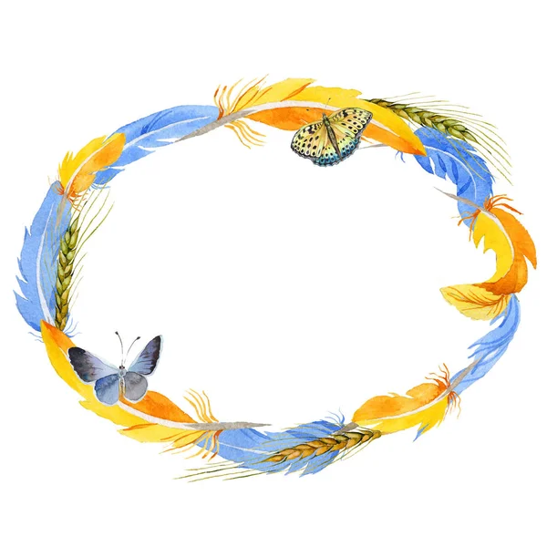 Gökyüzü kuş papağan çelenk içinde suluboya stili tarafından bir yaban hayatı.