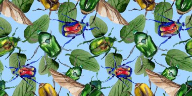 Egzotik böceği bronzovka suluboya tarzında'deki yabani böcek desen.