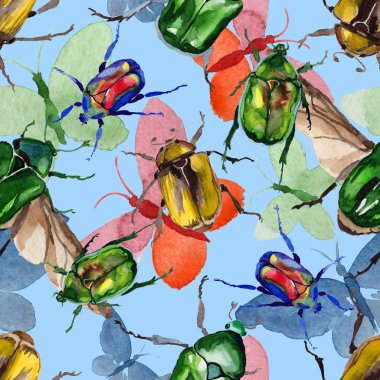 Egzotik böceği bronzovka suluboya tarzında'deki yabani böcek desen.