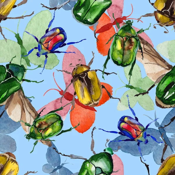 Egzotik böceği bronzovka suluboya tarzında'deki yabani böcek desen.