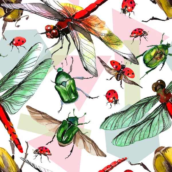 Exotiska skalbagge bronzovka vilda insekt mönster i akvarell stil. — Stockfoto