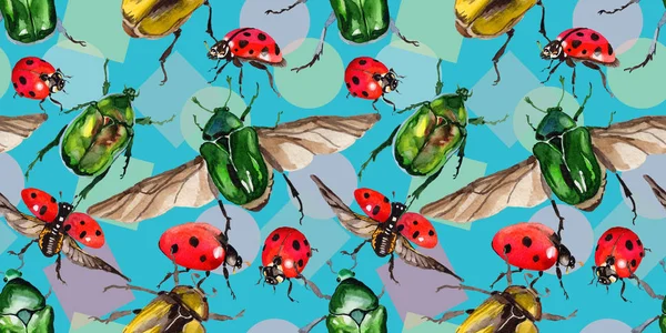 Egzotik böceği bronzovka suluboya tarzında'deki yabani böcek desen.