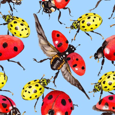 Egzotik uğur böceği vahşi böcek desen suluboya tarzında.