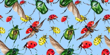 Egzotik uğur böceği vahşi böcek desen suluboya tarzında.