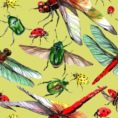 Egzotik uğur böceği vahşi böcek desen suluboya tarzında.