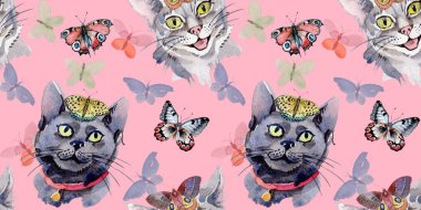 Kedi vahşi hayvan desen suluboya tarzında.