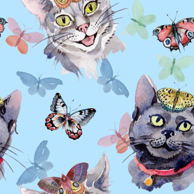 Kedi vahşi hayvan desen suluboya tarzında.