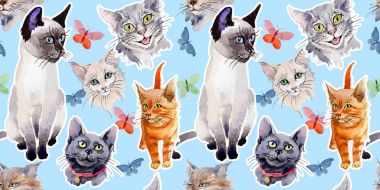 Kedi vahşi hayvan desen suluboya tarzında.