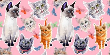 Kedi vahşi hayvan desen suluboya tarzında.