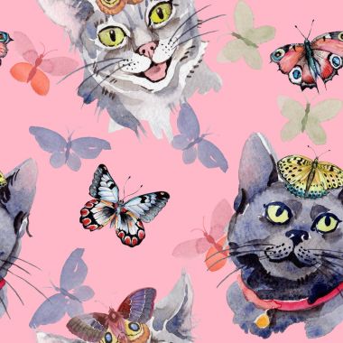 Kedi vahşi hayvan desen suluboya tarzında.