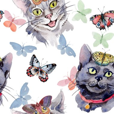 Kedi vahşi hayvan desen suluboya tarzında.