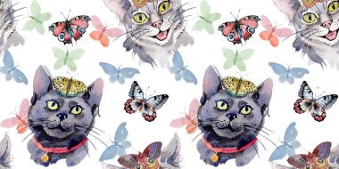 Kedi vahşi hayvan desen suluboya tarzında.