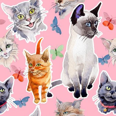 Kedi vahşi hayvan desen suluboya tarzında.